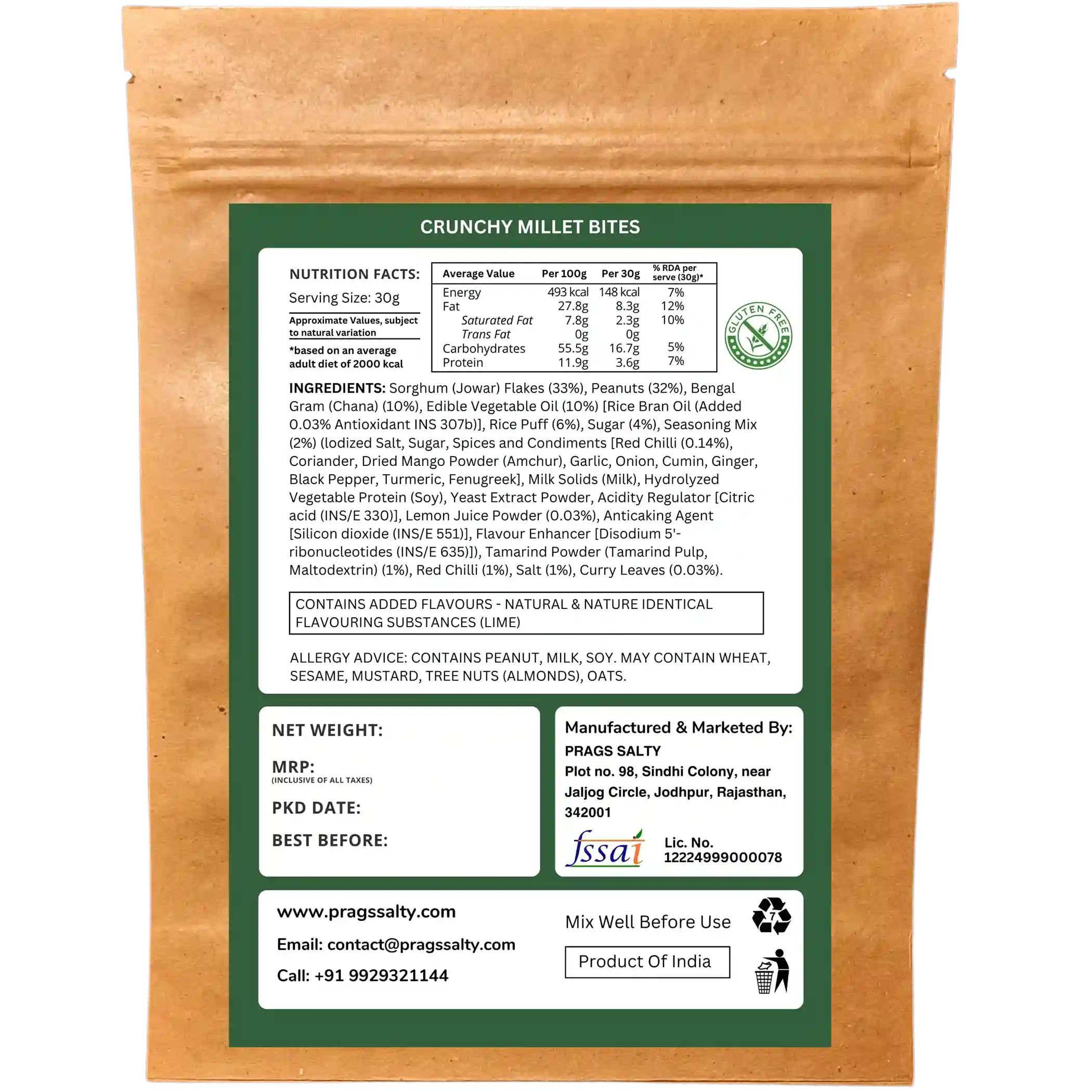 Package label - Crunchy Millet Bites